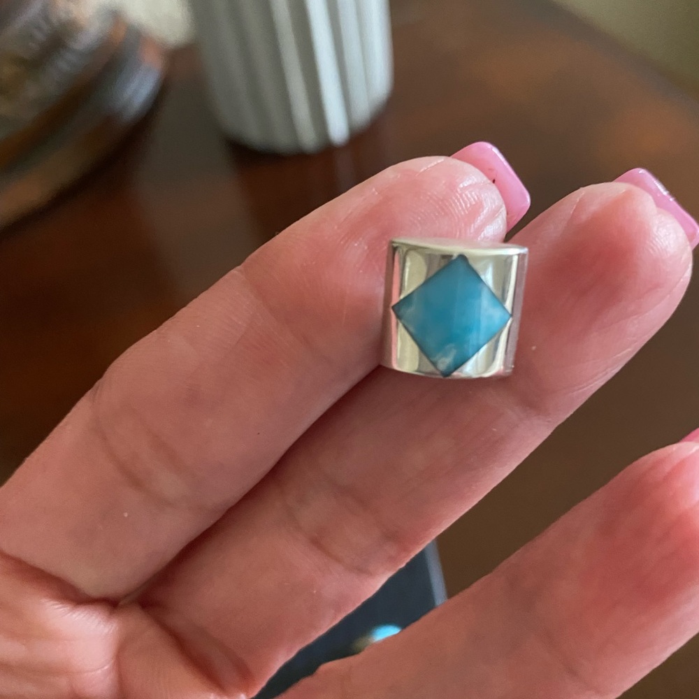 Silver With Turquoise Squared Earrings - image 2